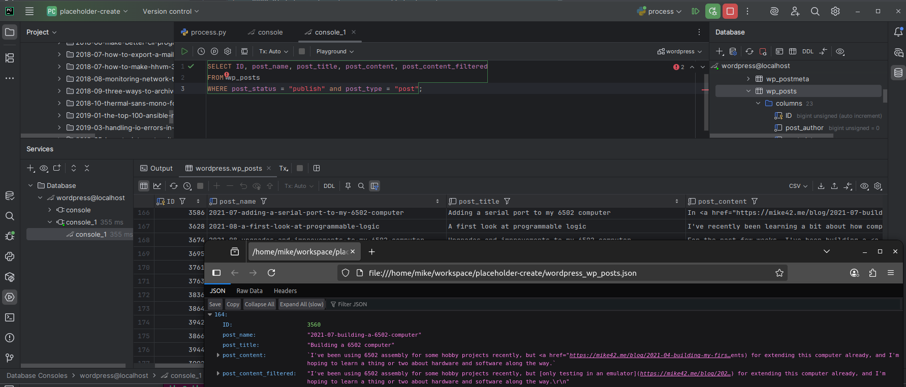 Extracting markdown from an exported Wordpress database