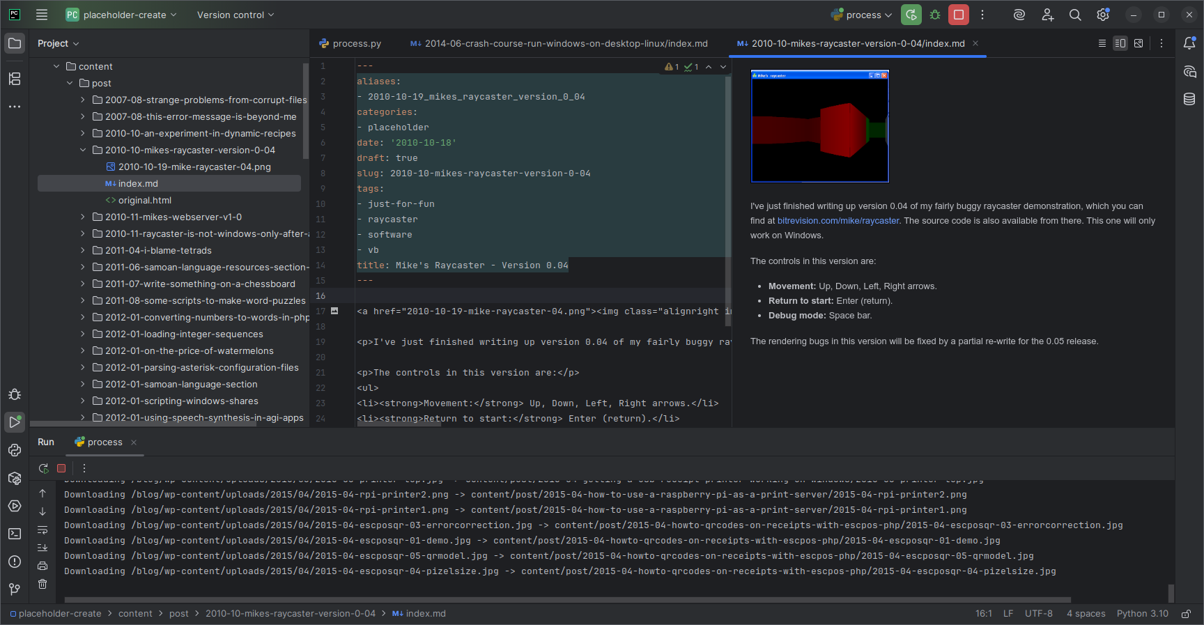 A blog post exported from Wordpress with correct metadata but HTML content