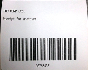 Example receipt from an Epson receipt printer, printed using PHP
