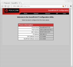 Polycom 331 configuration page
