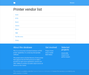 escpos-printer-db vendor list