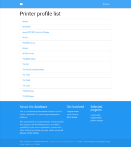 escpos-printer-db printer profile list