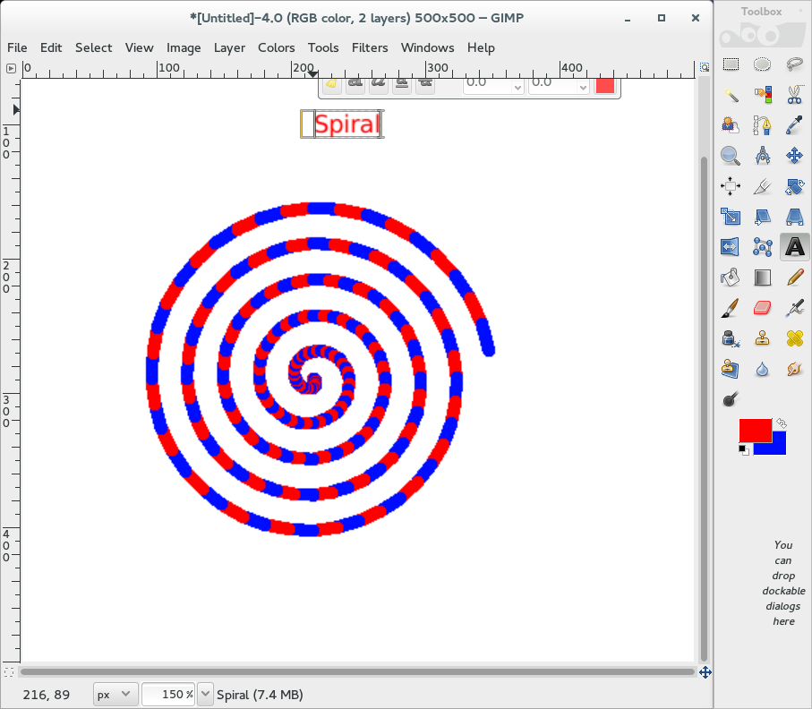 xte example - Drawing a spiral in GIMP automatically